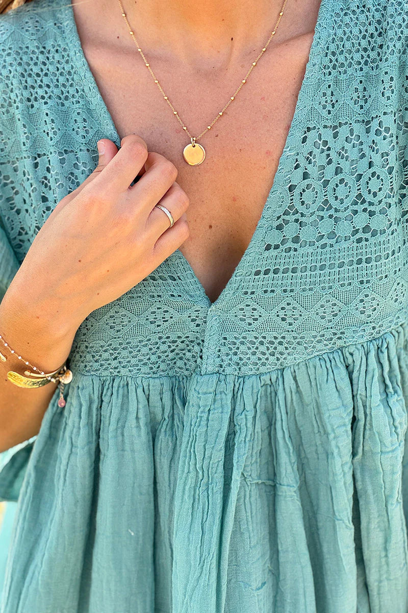 Saje Floaty Cotton Dress with Lace Top