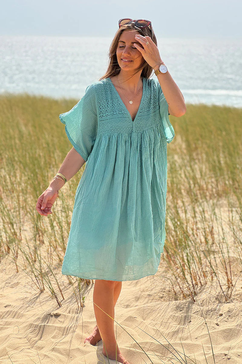 Saje Floaty Cotton Dress with Lace Top
