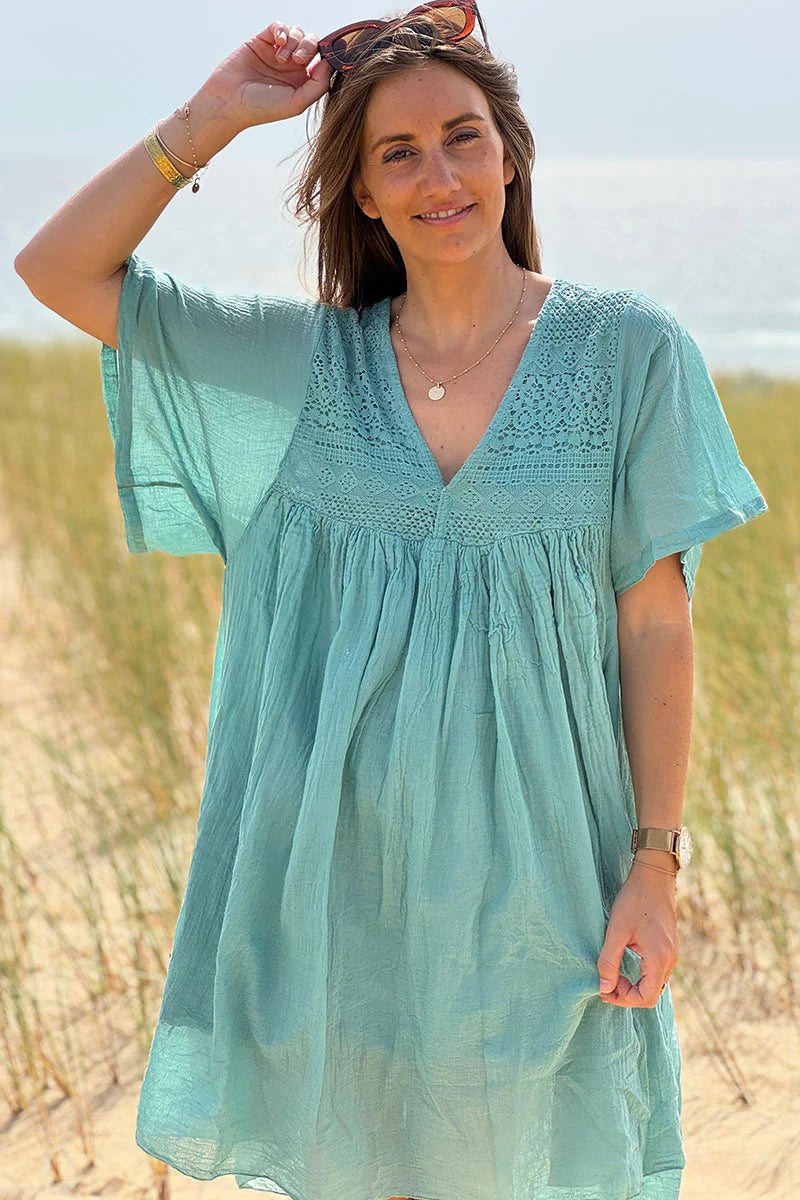 Saje Floaty Cotton Dress with Lace Top