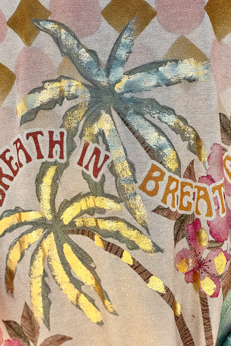 Beige Glitter Knit “Breathe In, Breathe Out” Caftan