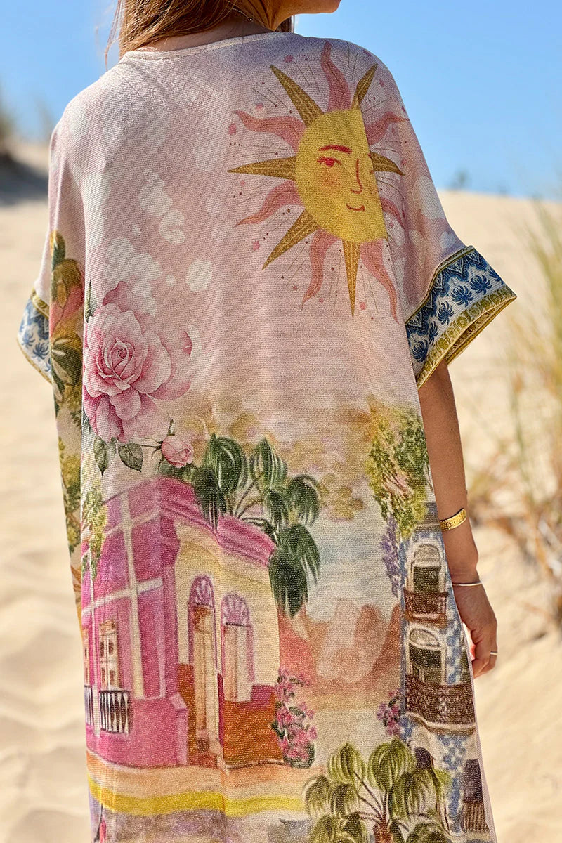 Beige Summer Vacation Glitter Knit Caftan