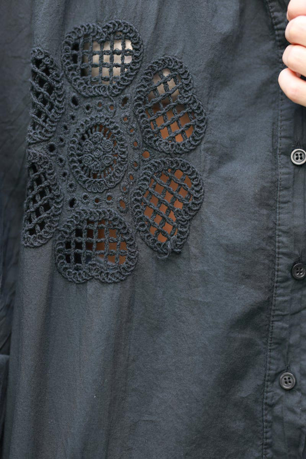 Black Cotton Crochet Floral Inset Blouse