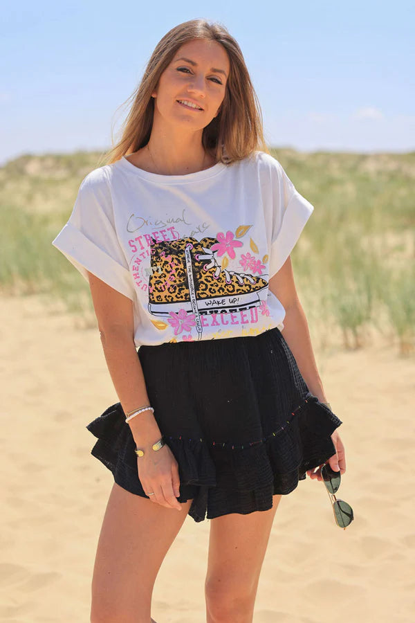 Black layered frill cotton skort with colored threads