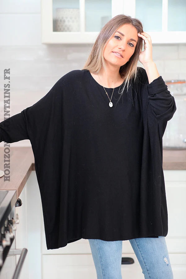 Black Oversized Batwing Sweater
