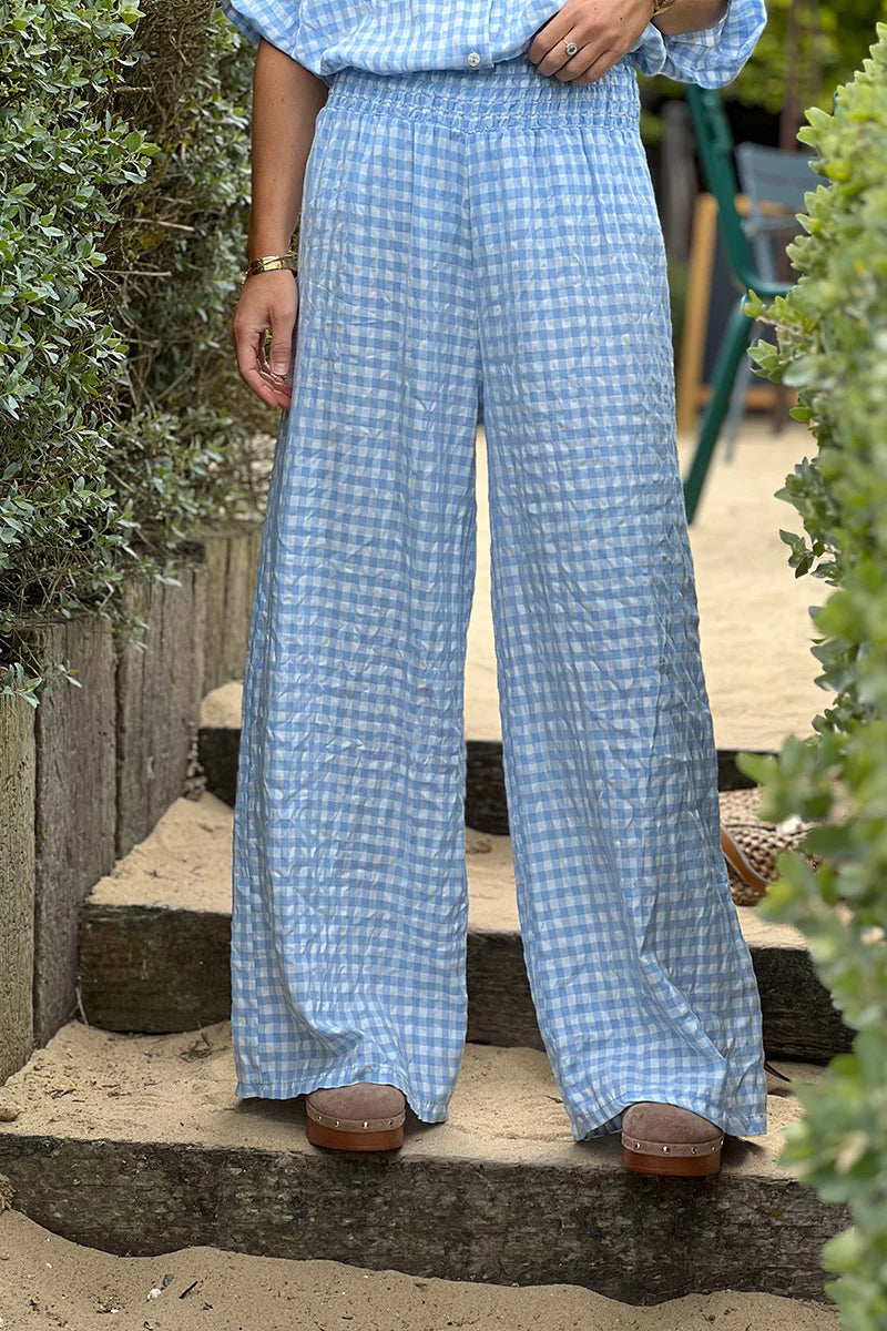 Blue Gingham WIde Leg Pants