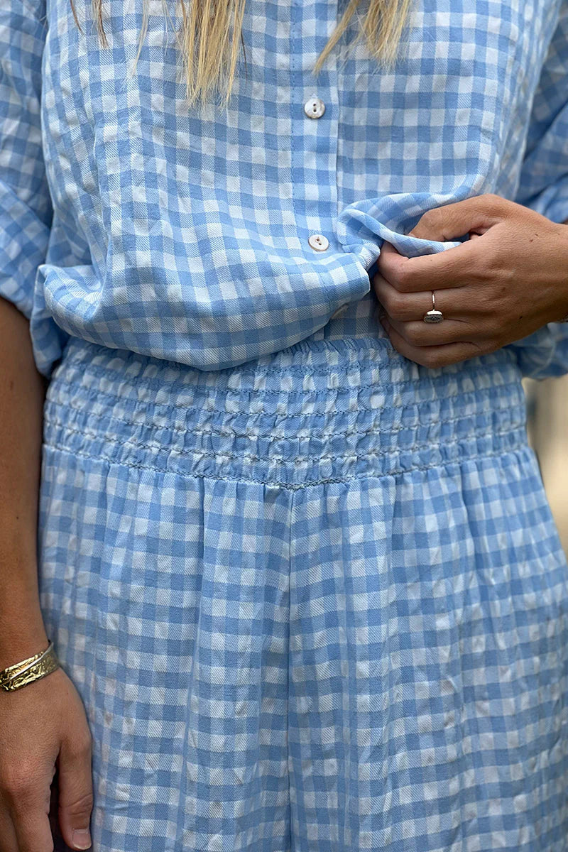 Blue Gingham WIde Leg Pants