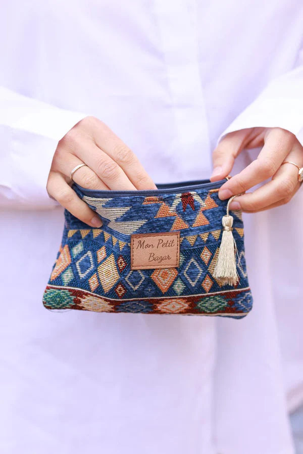 Blue Mon Petit Bazar Moroccan Tapestry Zip Pouch