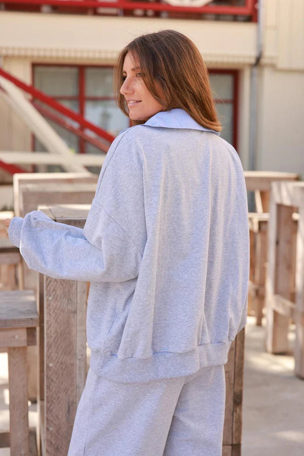 Blue Stripe Heather Pullover Jersey Sweater