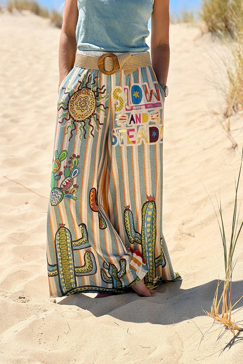 Blue Stripe “Slow and Steady” Glitter Knit Pants
