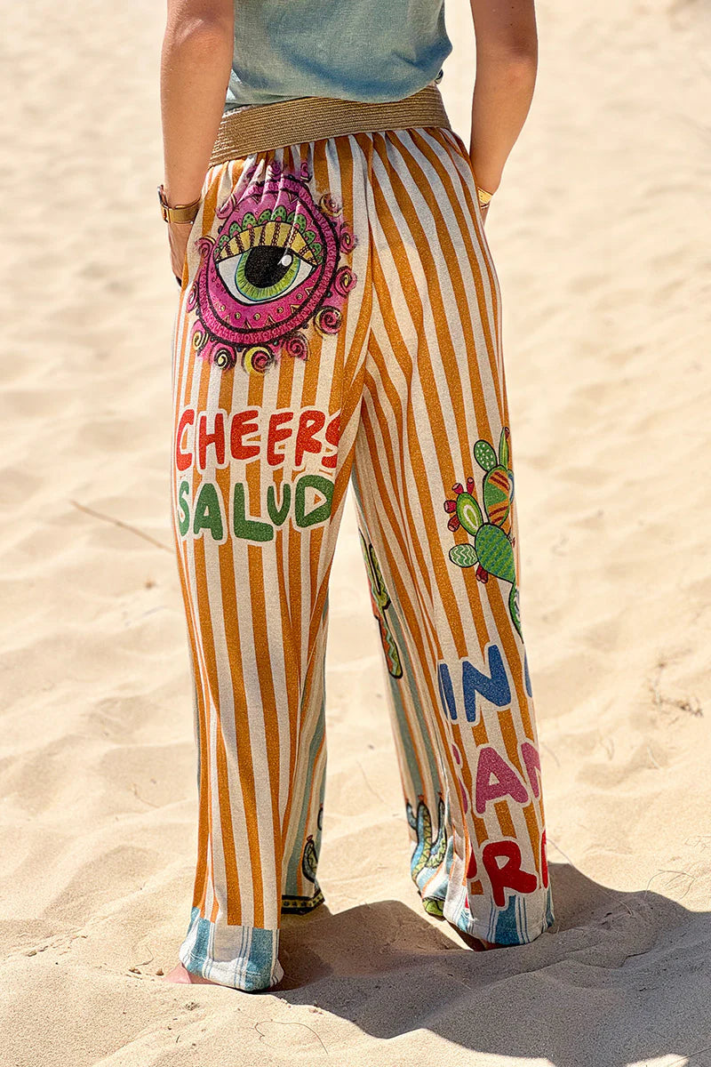 Blue Stripe “Slow and Steady” Glitter Knit Pants