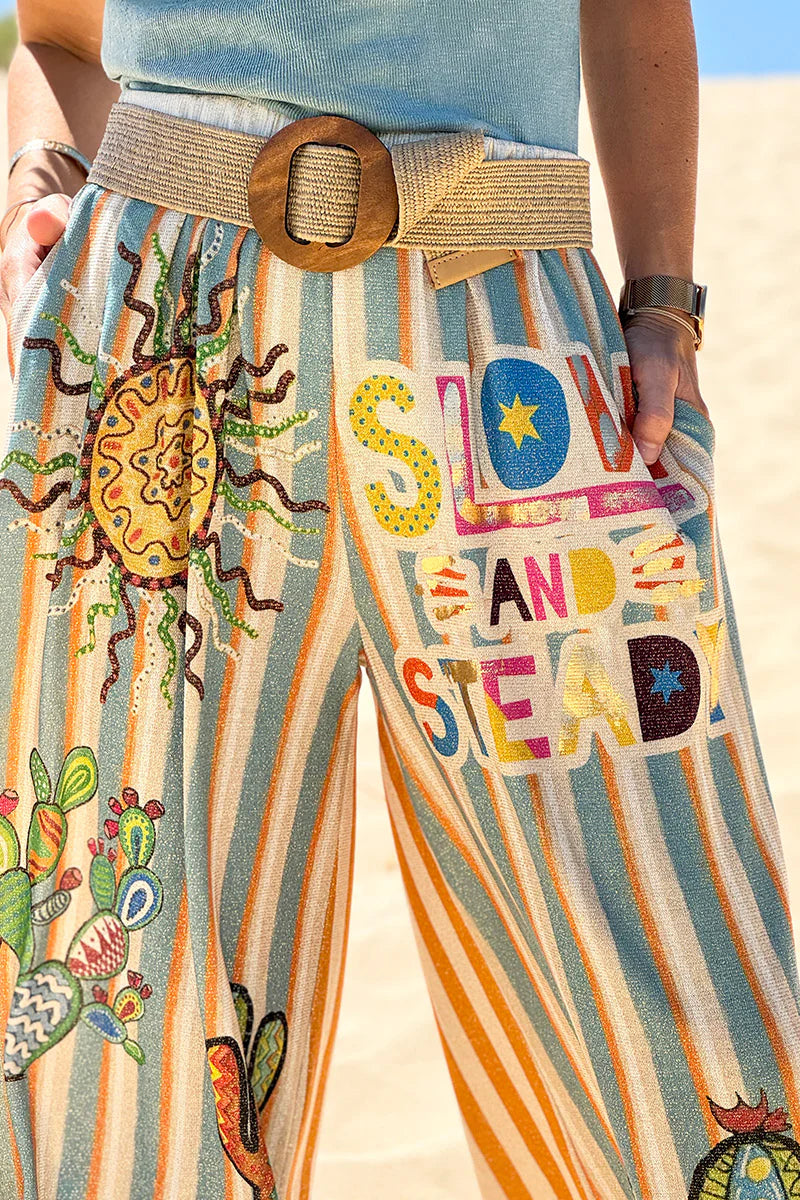 Blue Stripe “Slow and Steady” Glitter Knit Pants