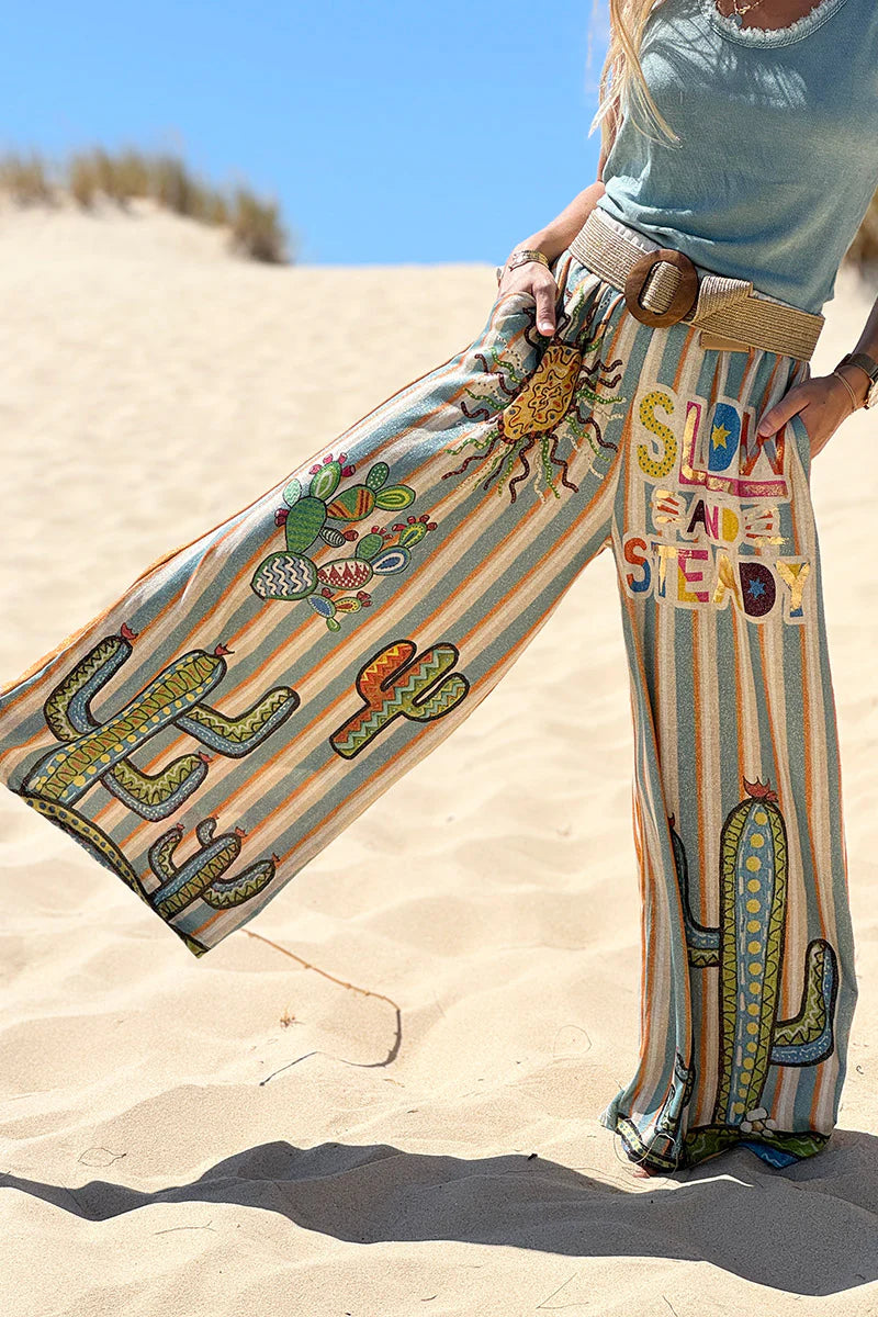 Blue Stripe “Slow and Steady” Glitter Knit Pants