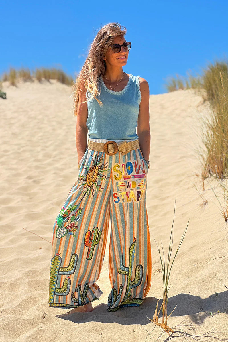 Blue Stripe “Slow and Steady” Glitter Knit Pants