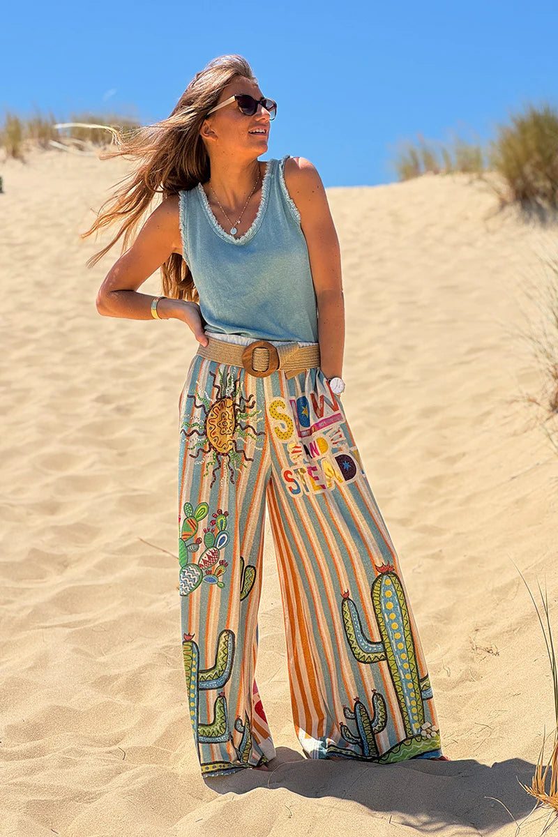Blue Stripe “Slow and Steady” Glitter Knit Pants