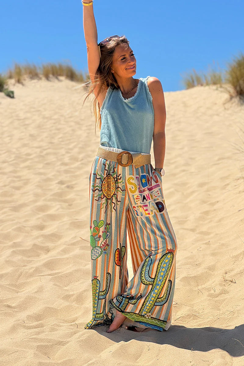 Blue Stripe “Slow and Steady” Glitter Knit Pants