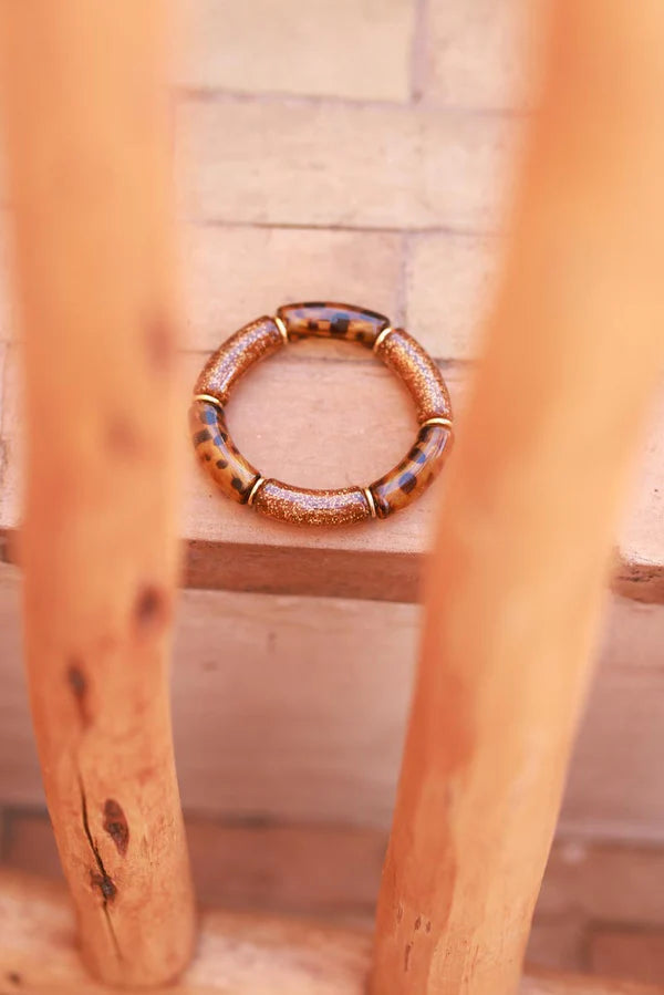 Brown Leopard Tube Bead Bracelet