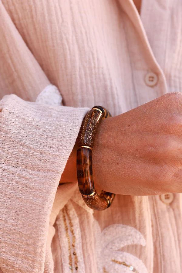 Brown Leopard Tube Bead Bracelet