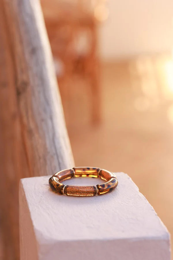 Brown Leopard Tube Bead Bracelet