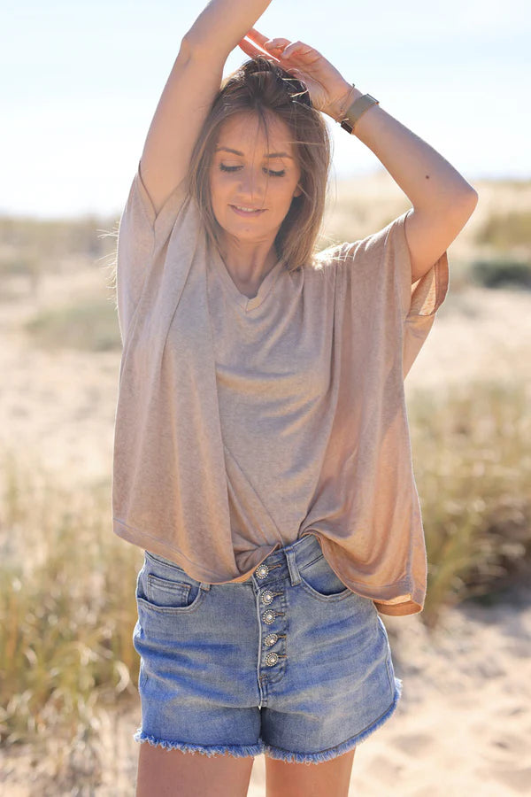 Camel Relaxed Fit Batwing Super Soft T-shirt
