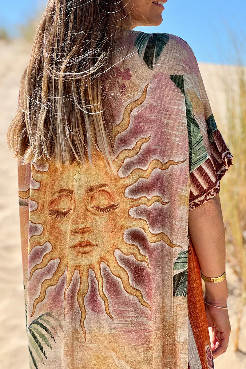 Camel Striped Suns Glitter Knit Caftan