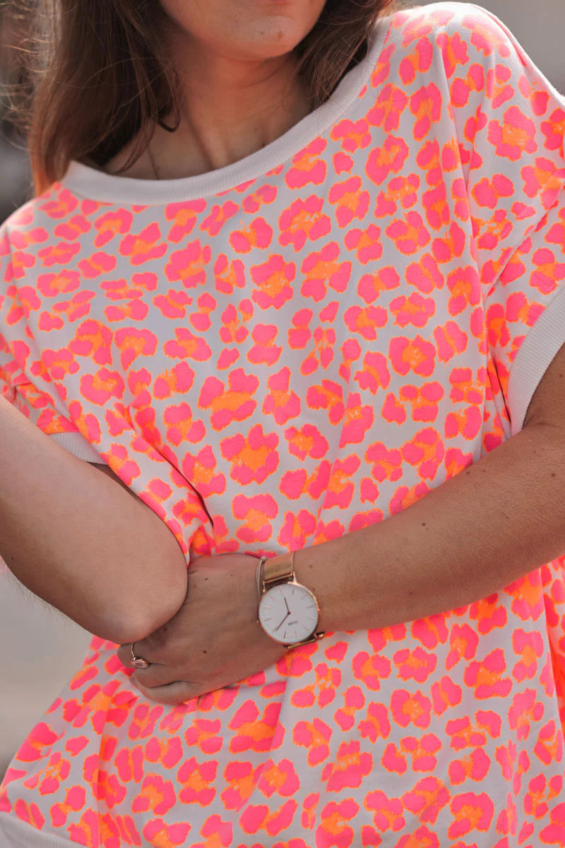 Coral Leopard Print Knit Top