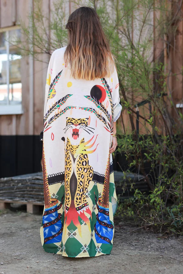 Cream Charming Cheetah Tropical Caftan