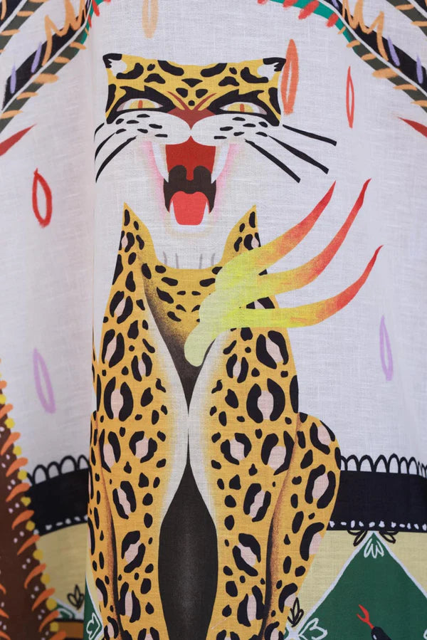 Cream Charming Cheetah Tropical Caftan