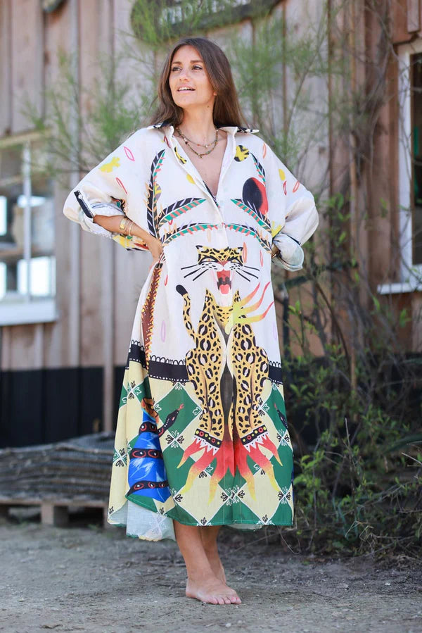 Cream Charming Cheetah Tropical Caftan