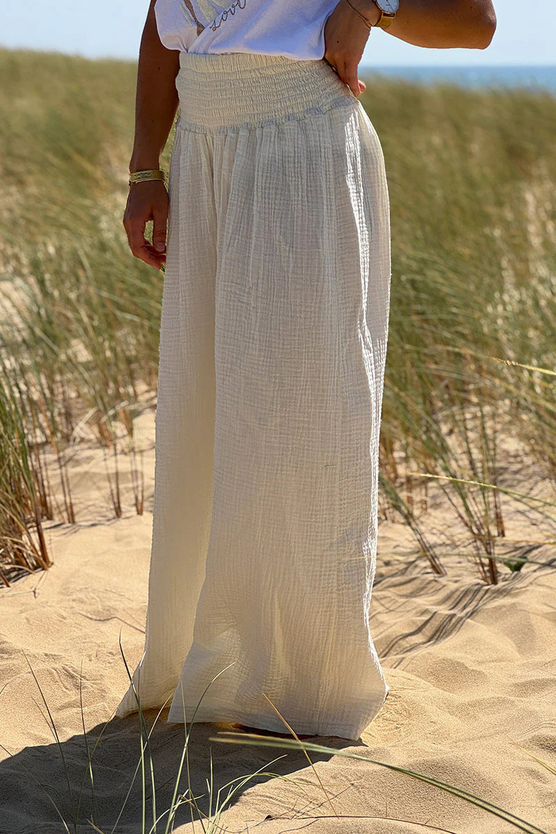 Cream Gauze Wide-Leg Pants