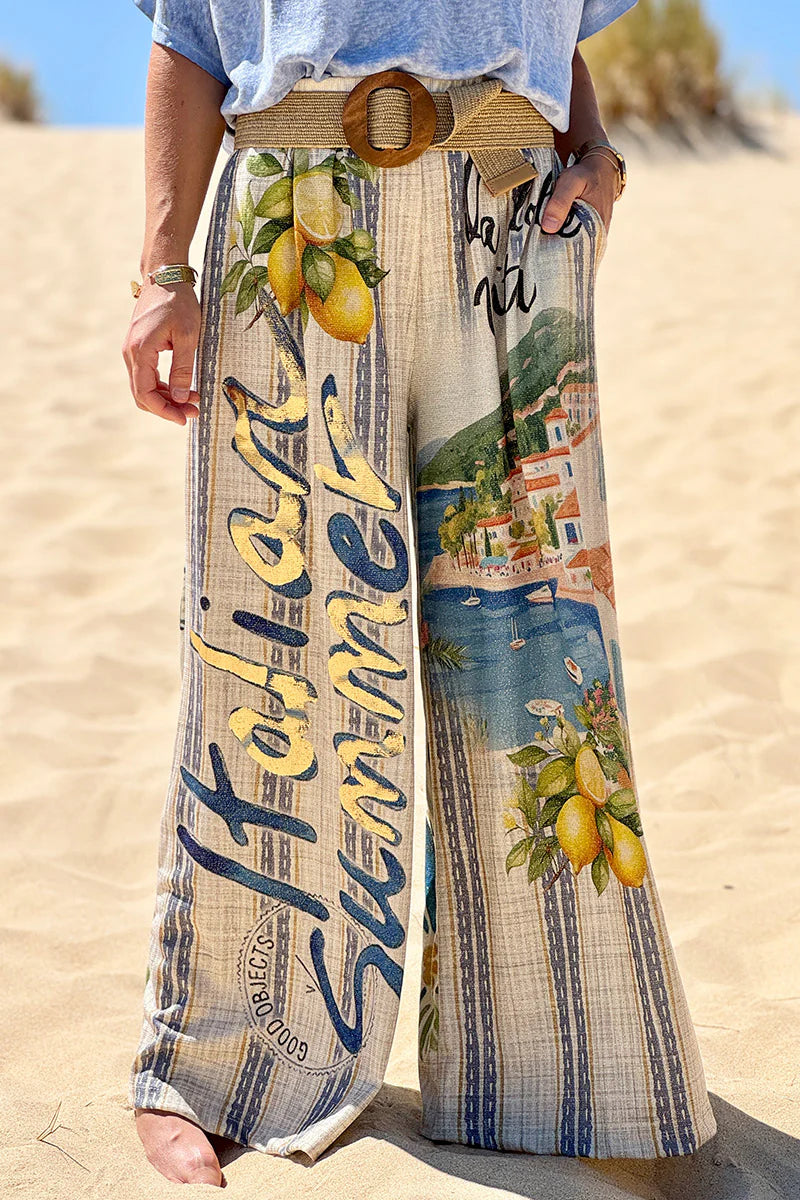 Cream “Italian Summer” Pull-On Pants