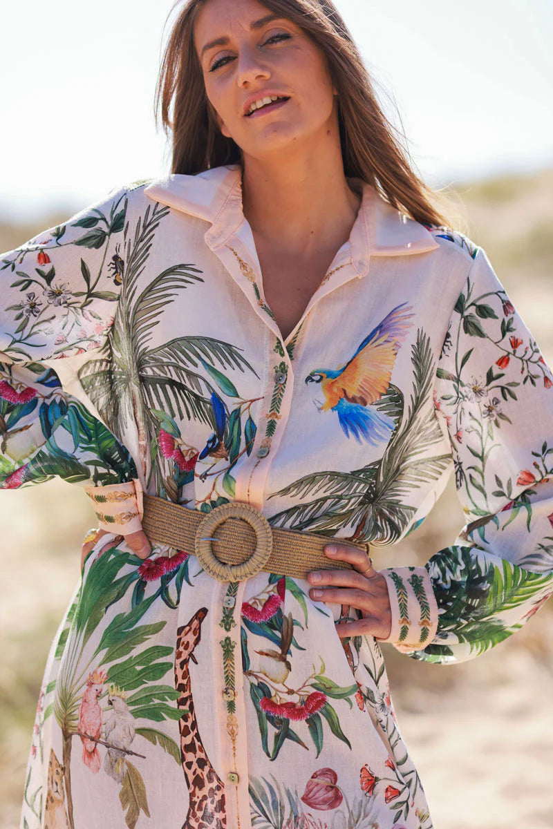 Cream Rain Forest Escape Maxi Dress