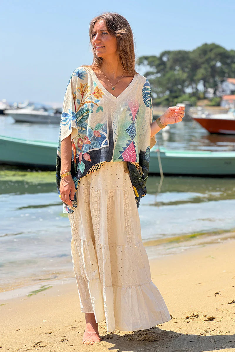 Cream Tiered Eyelet Boho Skirt