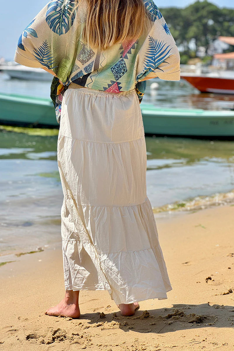 Cream Tiered Eyelet Boho Skirt