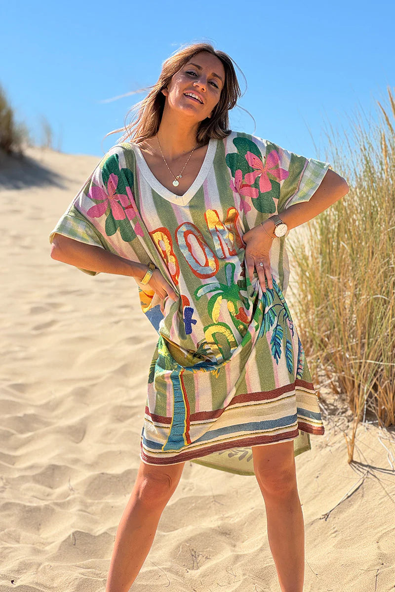 Cream Venice Beach Striped Glitter Knit Dress