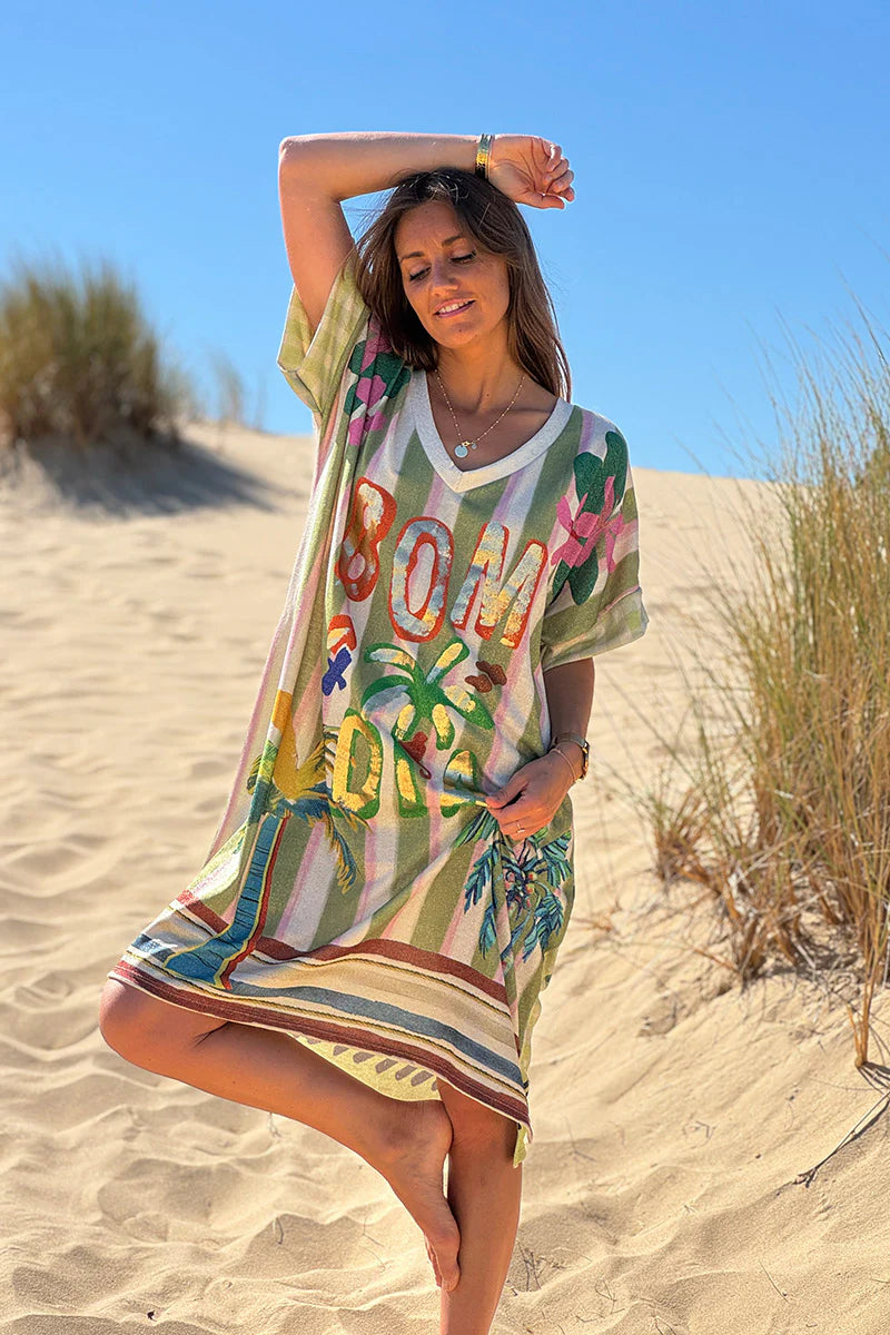 Cream Venice Beach Striped Glitter Knit Dress