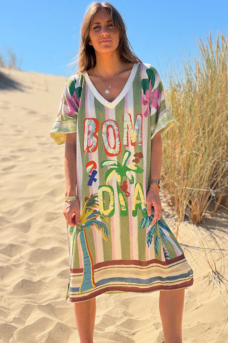 Cream Venice Beach Striped Glitter Knit Dress