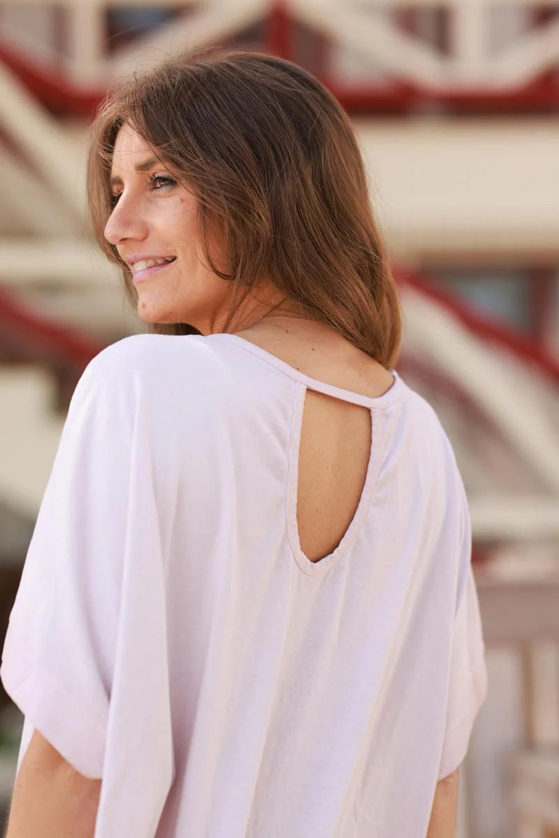 Dusty Pink “Bonjour” French Scoop Neck Tee