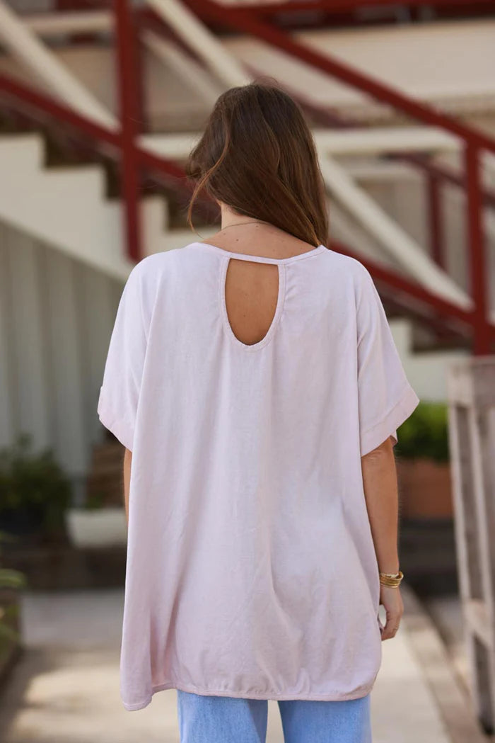 Dusty Pink “Bonjour” French Scoop Neck Tee