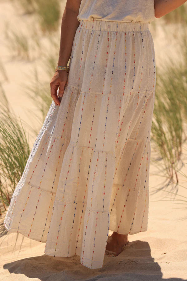 Cream cotton and linen skirt with colored threads