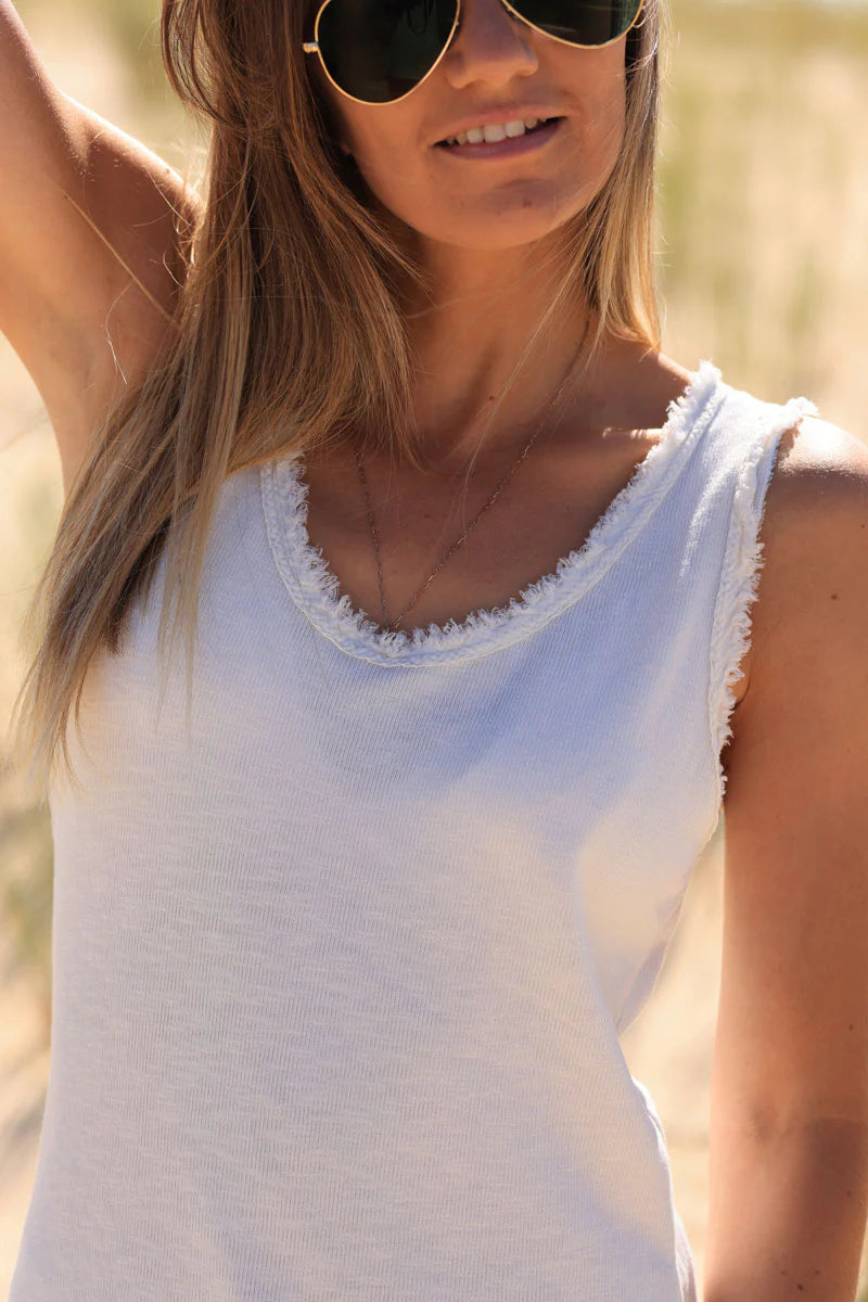Cream cotton tank top with fringes