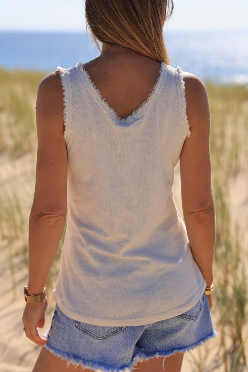 Cream cotton tank top with fringes