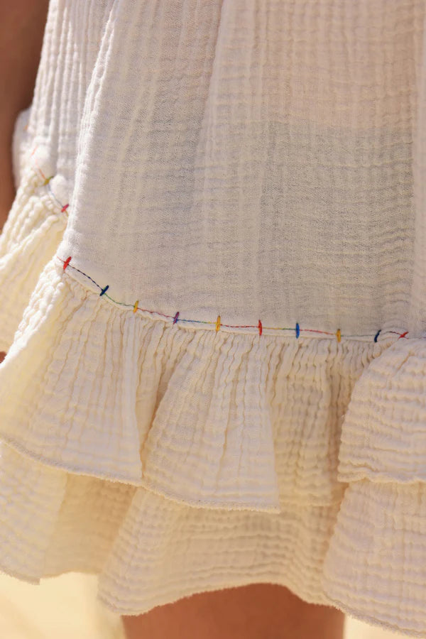 Cream layered frill cotton skort with colored threads