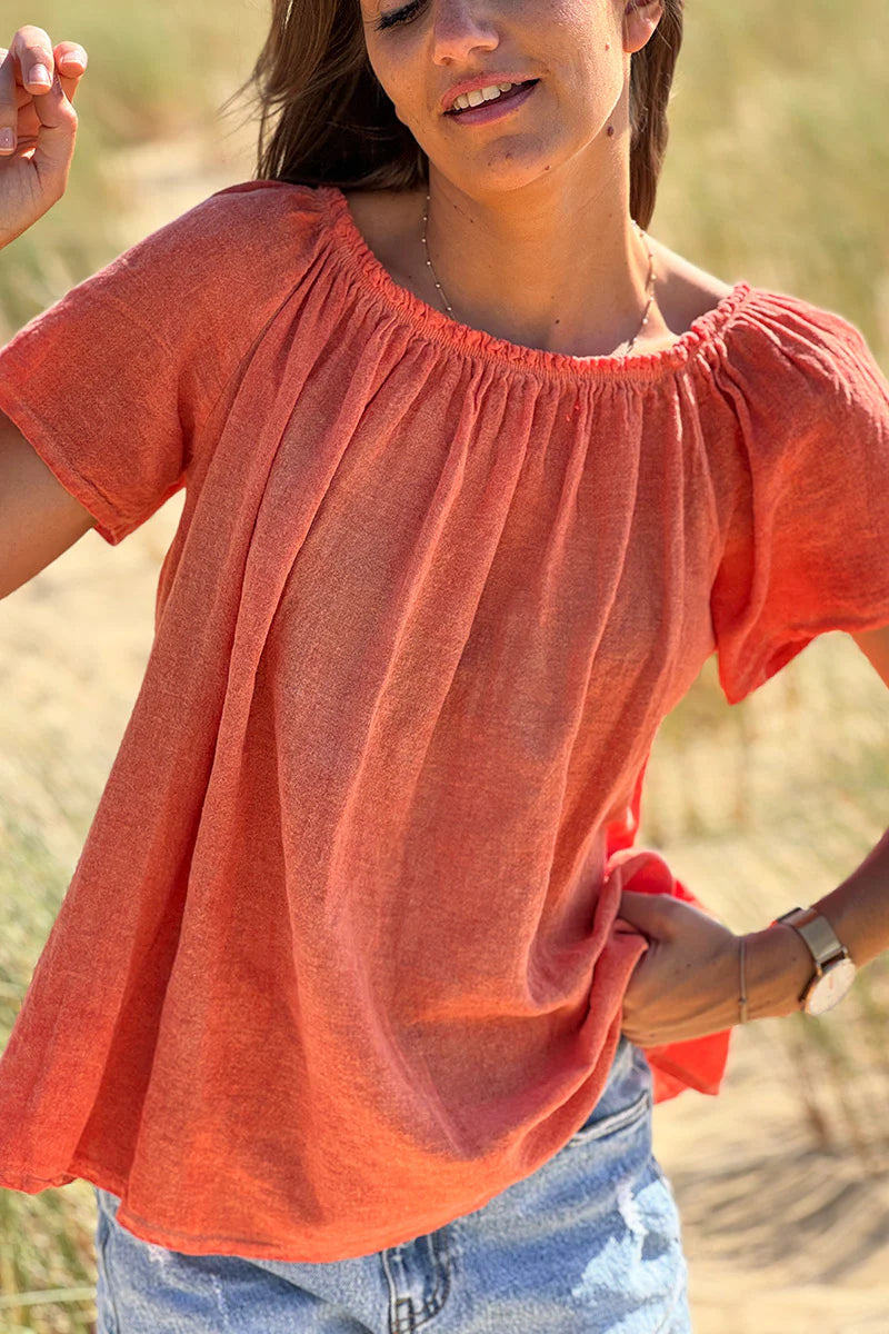 Faded Orange Cotton Bardot Top