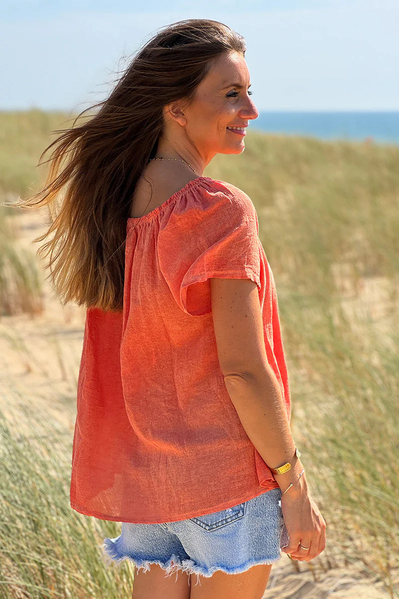 Faded Orange Cotton Bardot Top