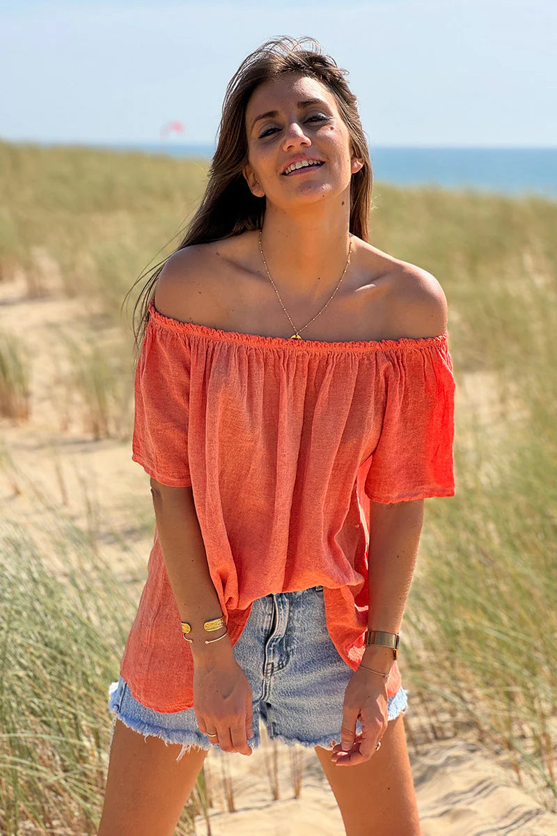 Faded Orange Cotton Bardot Top