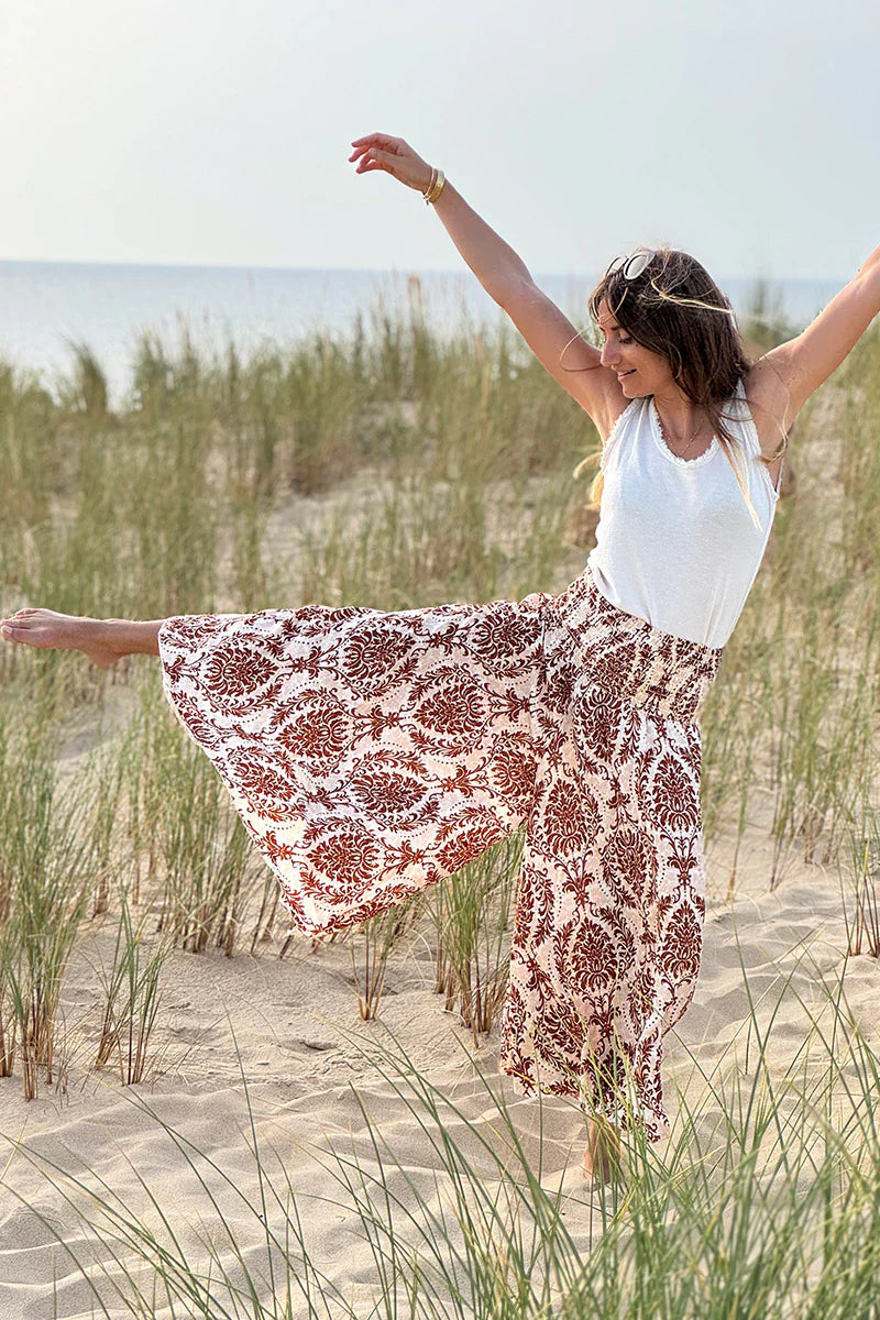 Floaty wide leg culottes with cafe paisley and lys print