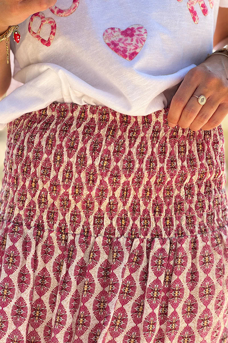 Fuchsia Pink Batik Print Boho Skirt