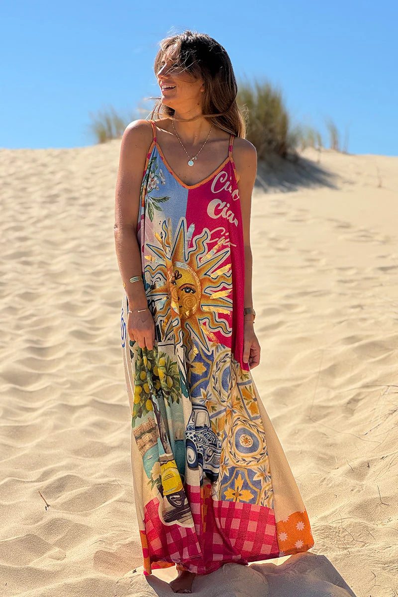 Fuchsia Pink Ciao Bella Glitter Knit Sleeveless Maxi Dress