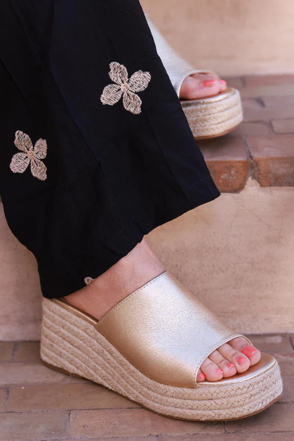 Gold Metallic Wedge Espadrilles