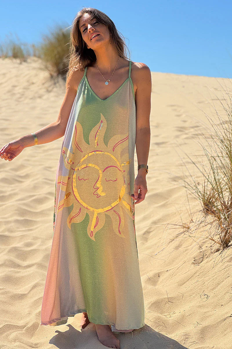 Green Jungle Sun Glitter Knit Sleeveless Maxi Dress